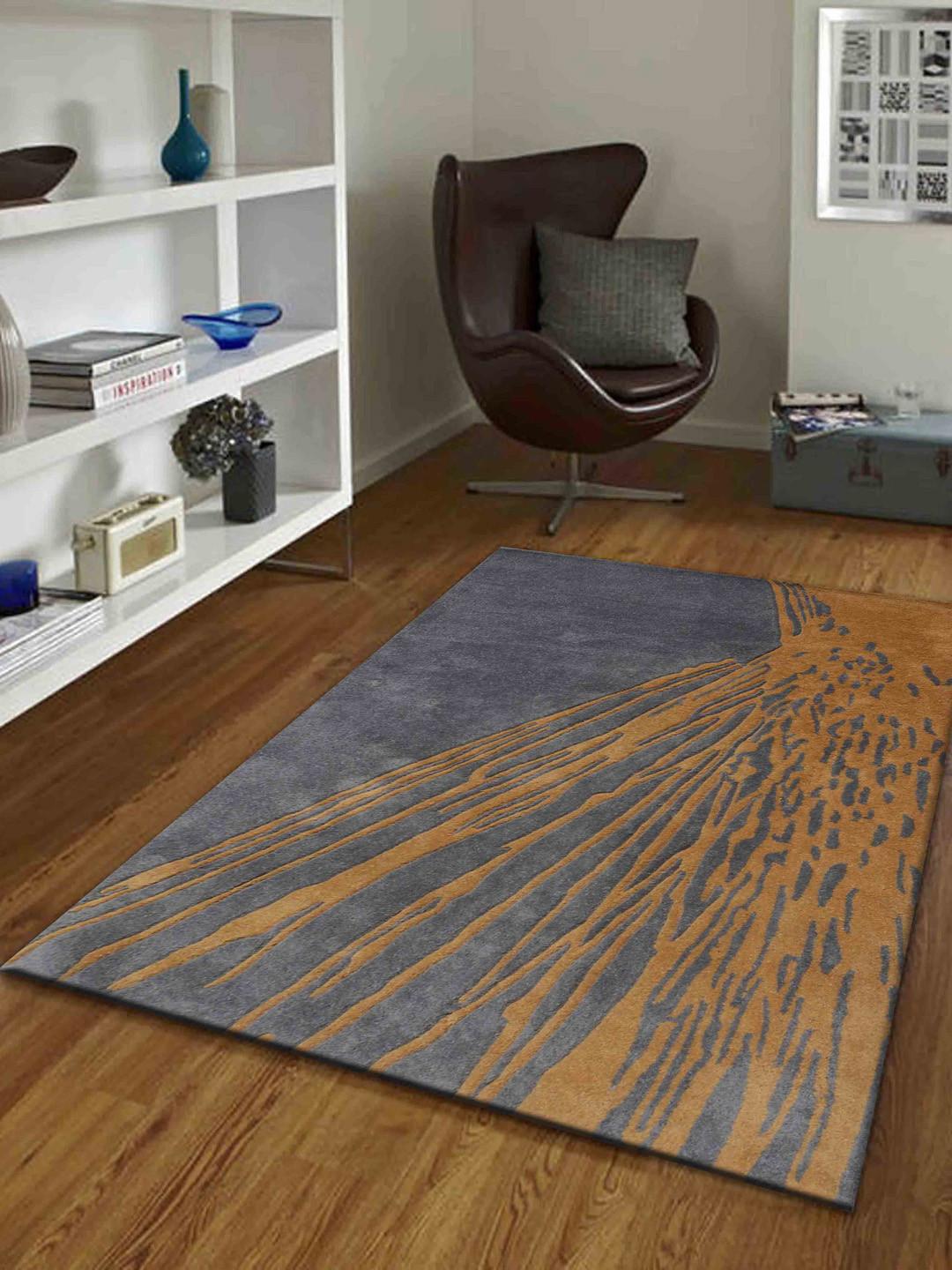 PRESTO Grey Abstract Hand Tufted Wool Anti-Skid Carpet