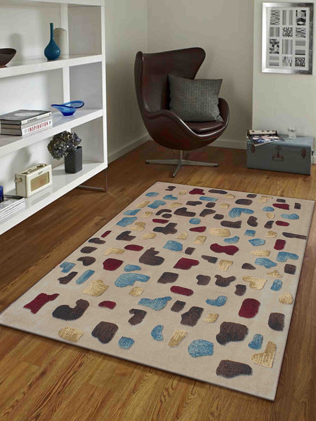 PRESTO Beige Abstract Wool Hand Tufted Anti-Skid Carpet
