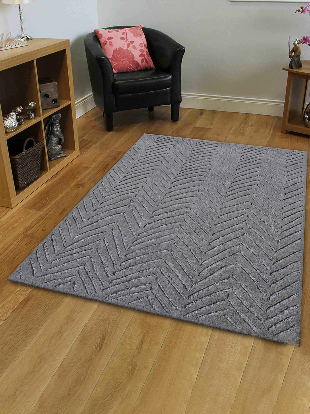 PRESTO Grey Hand Tufted Wool Anti-Skid Carpet