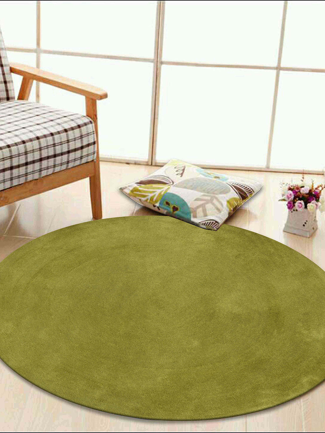 PRESTO Olive Green Solid Hand Tufted Wool Anti-Skid Carpet