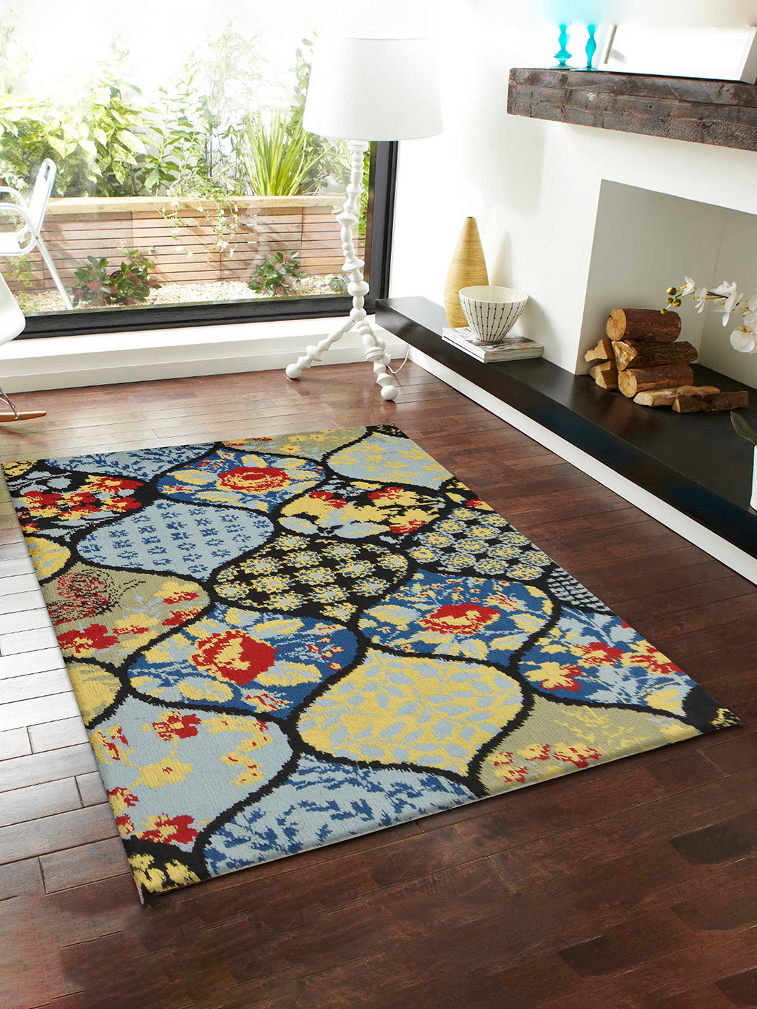 PRESTO Blue & Yellow Ethnic Motif Carpet