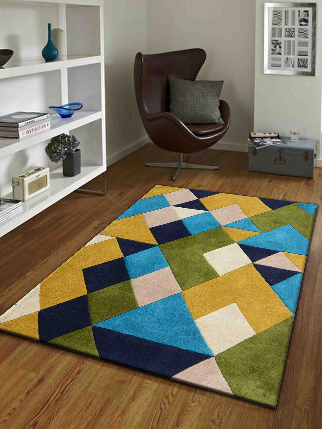 PRESTO Yellow & Blue Printed Hand Tufted Wool Carpet