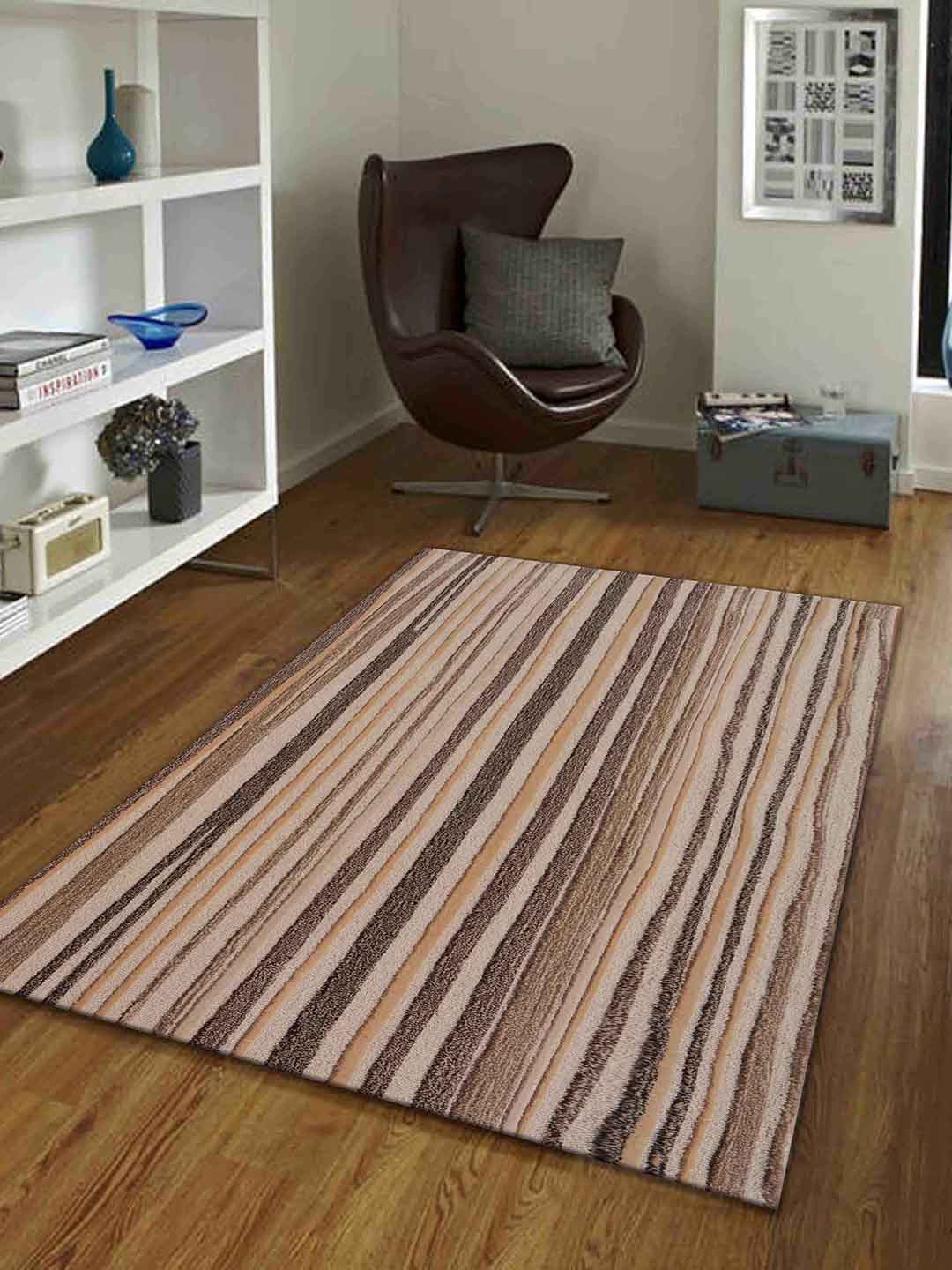 PRESTO Beige & Brown Abstract Printed Hand-Tufted Rectangular Carpet