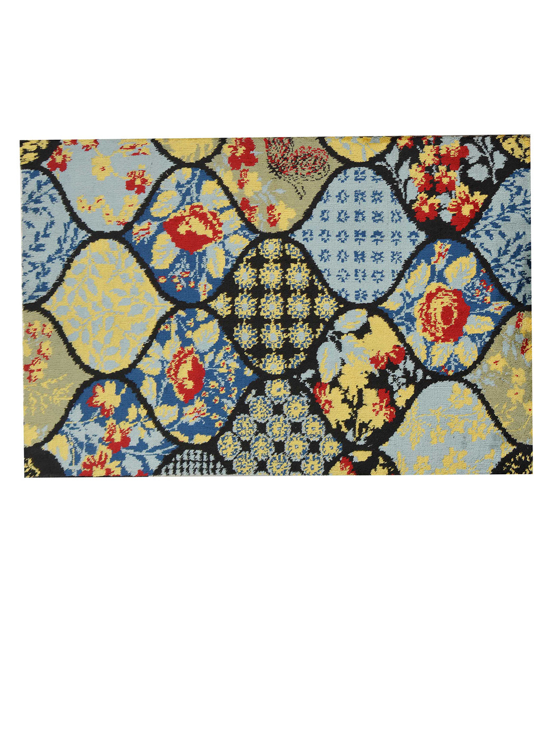 PRESTO Black & Blue Ethnic Motif Printed Carpets