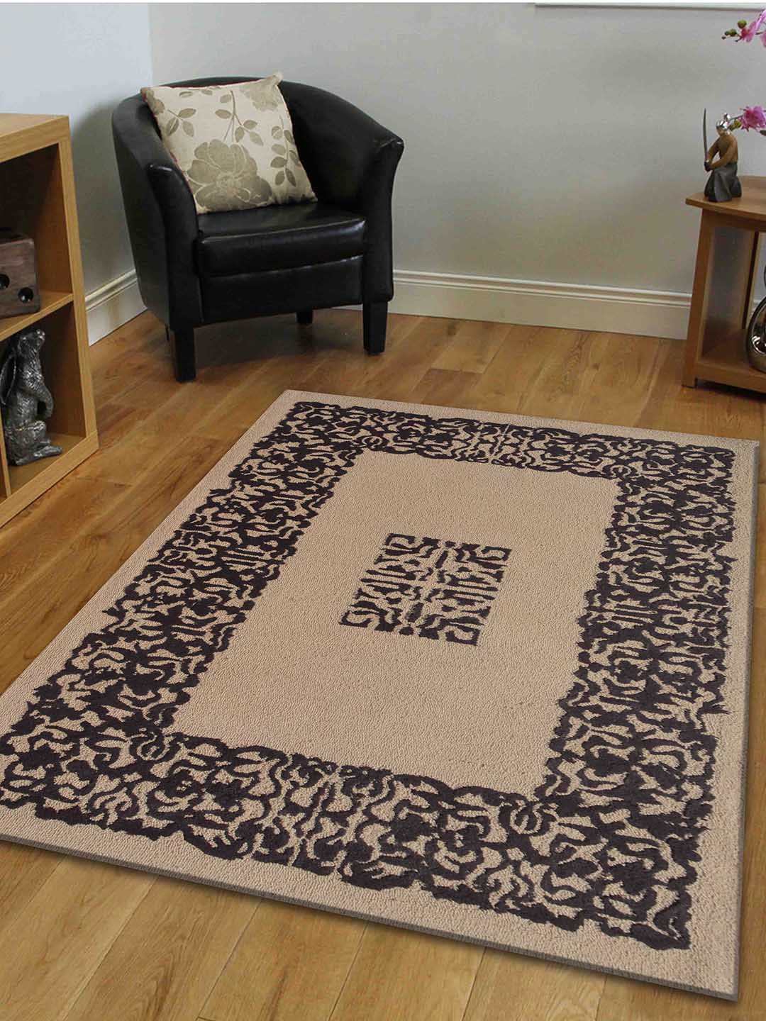 PRESTO Brown and Beige Color Printed Hand Tufted Wool Carpet