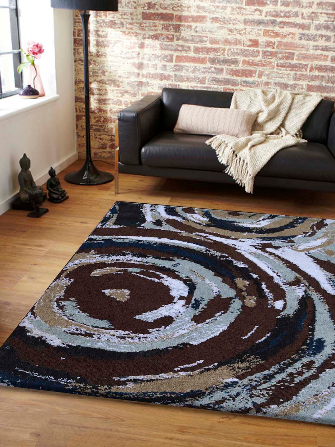 PRESTO Brown & Blue Geometrical Polyester Carpet