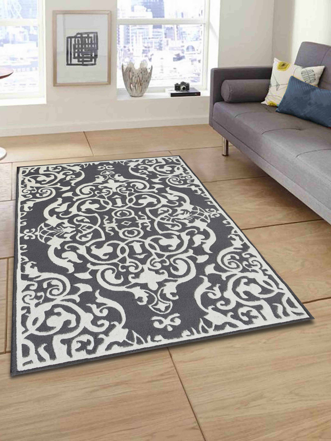 PRESTO Grey Ethnic Motif Print Hand Tufted Wool Carpets