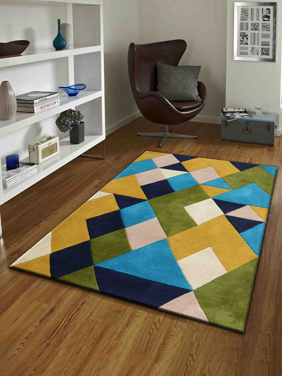 PRESTO Green & Yellow Geometric Hand Tufted Wool Carpet