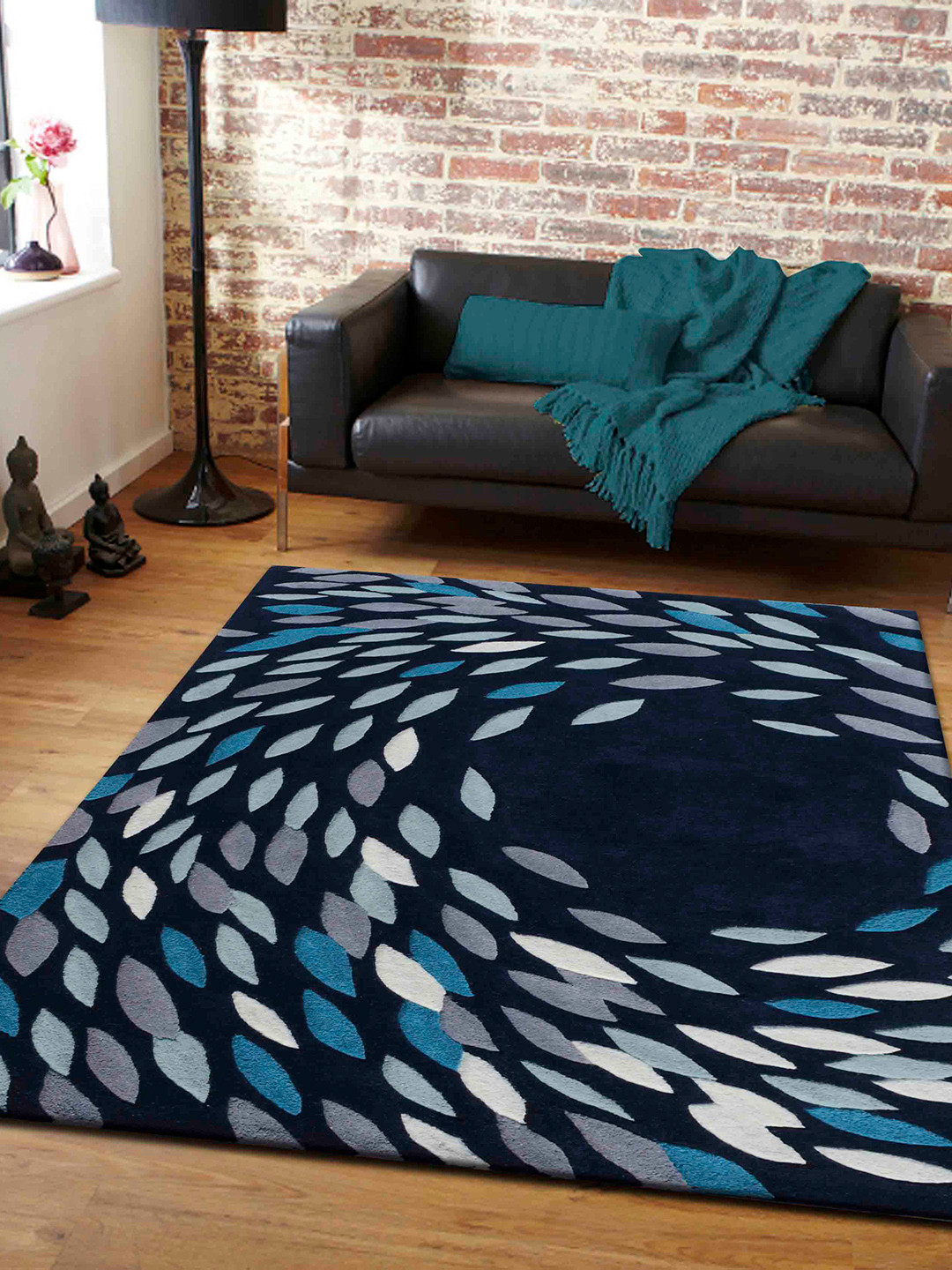 PRESTO Blue & Grey Abstract Hand Tufted Wool Carpet