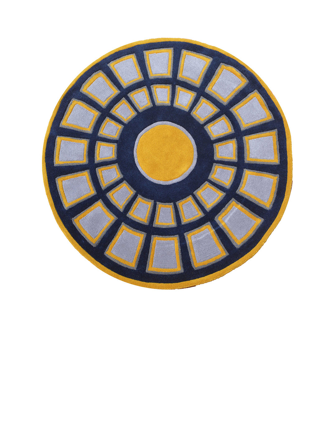 PRESTO Yellow & Blue Geometric Hand Tufted Round Carpet