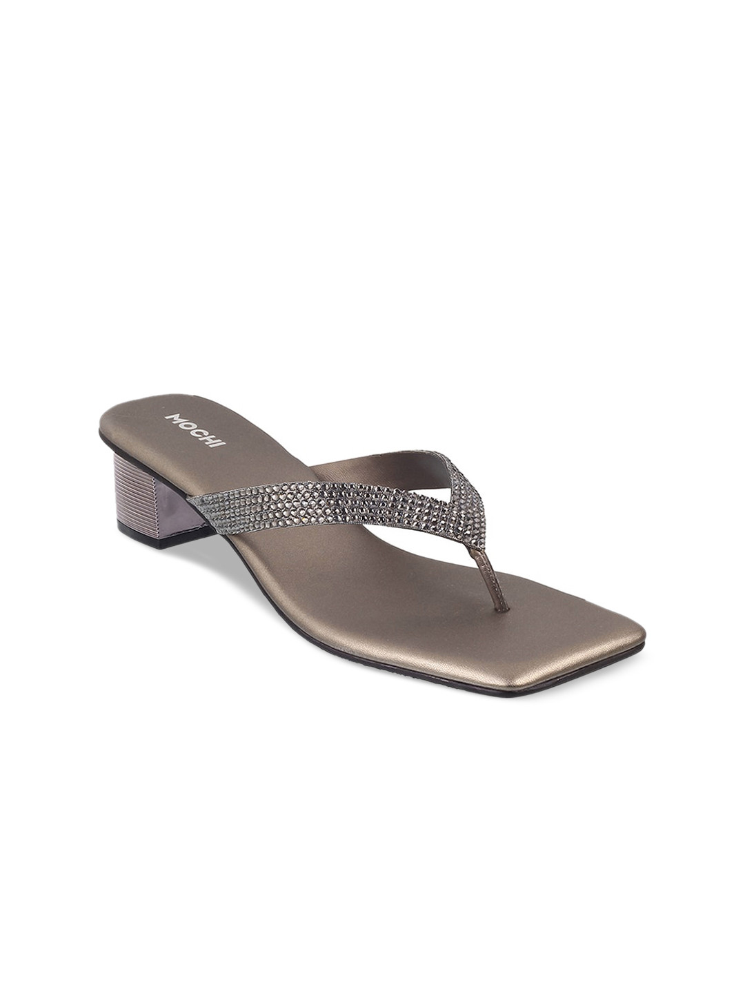 Mochi Women Grey Embellished Block Heels