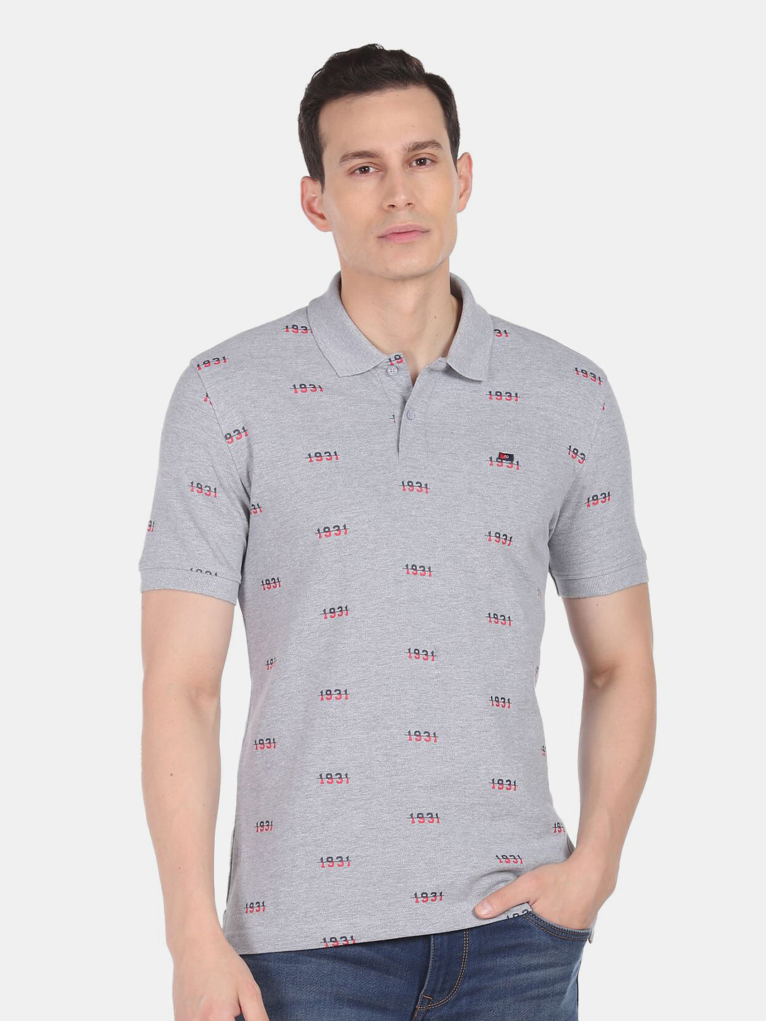 AD By Arvind Conversational Printed Polo Collar Slim Fit Cotton T-shirt