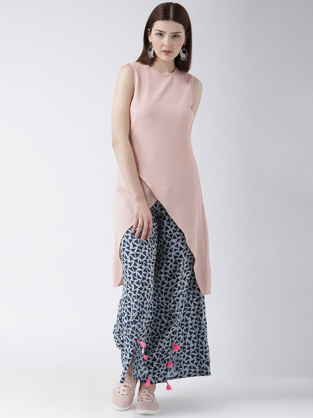 DODO & MOA Peach Solid High Low Sleeveless Kurta