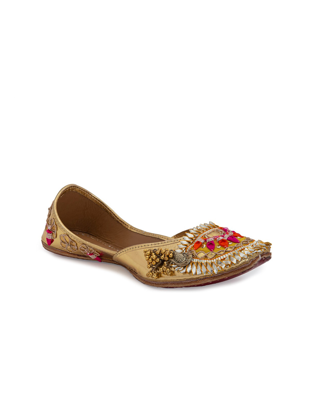 5 ELEMENTS Women Gold-Toned Embellished Ethnic Mojaris Flats