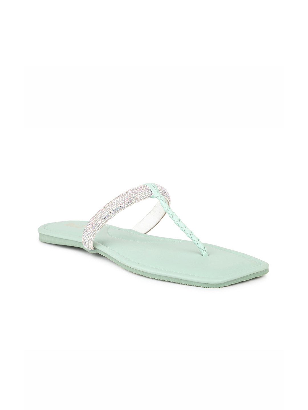 Inc 5 Women Sea Green Embellished Ethnic T-Strap Flats