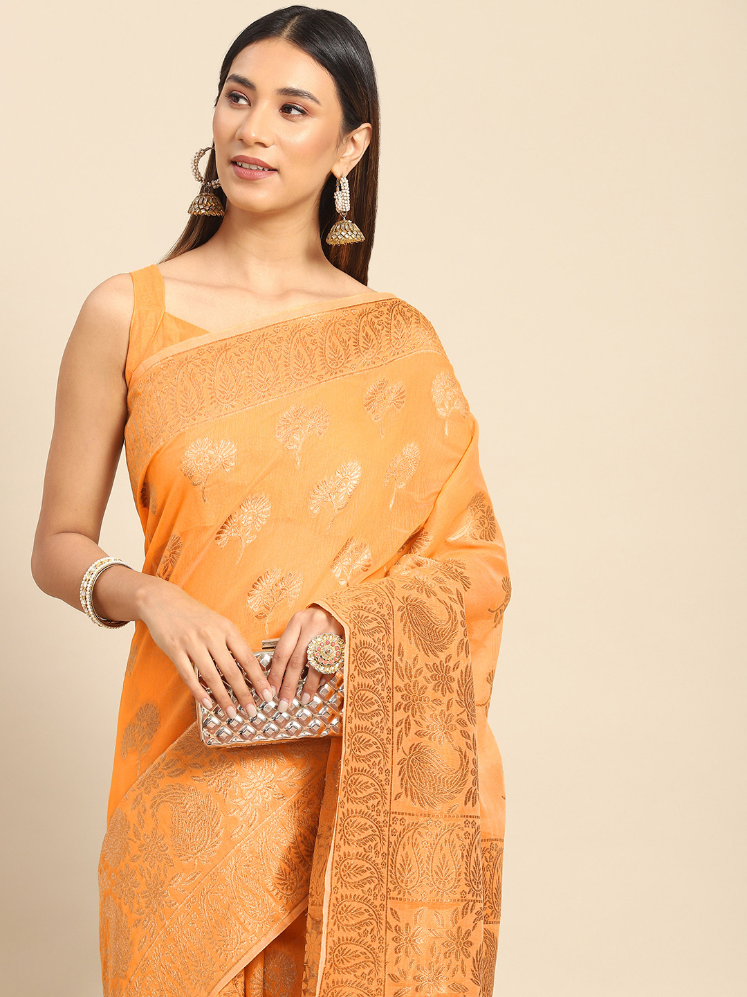 Anouk Rustic Yellow & Gold-Toned Ethnic Motifs Banarasi Saree