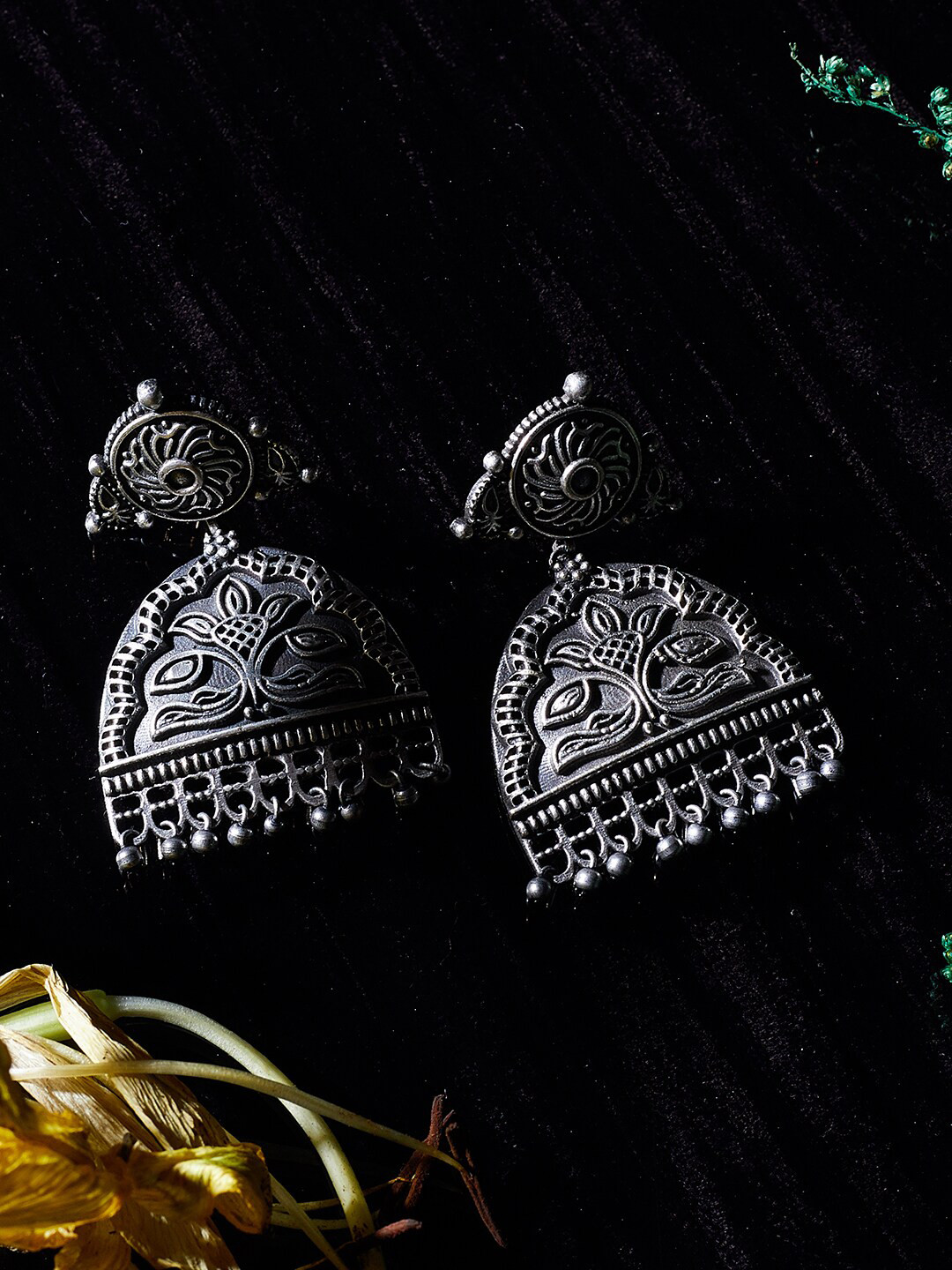 ZeroKaata Silver-Plated Dome Shaped Drop Earrings