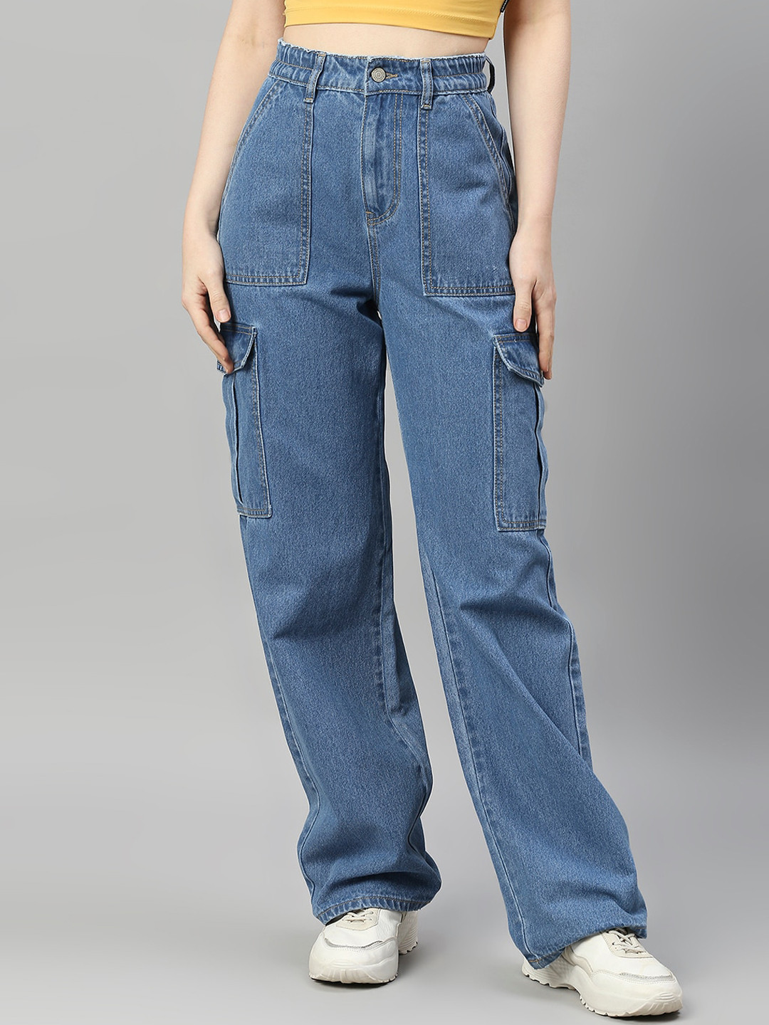 TARAMA Women Blue Wide Leg High-Rise Cotton Jeans