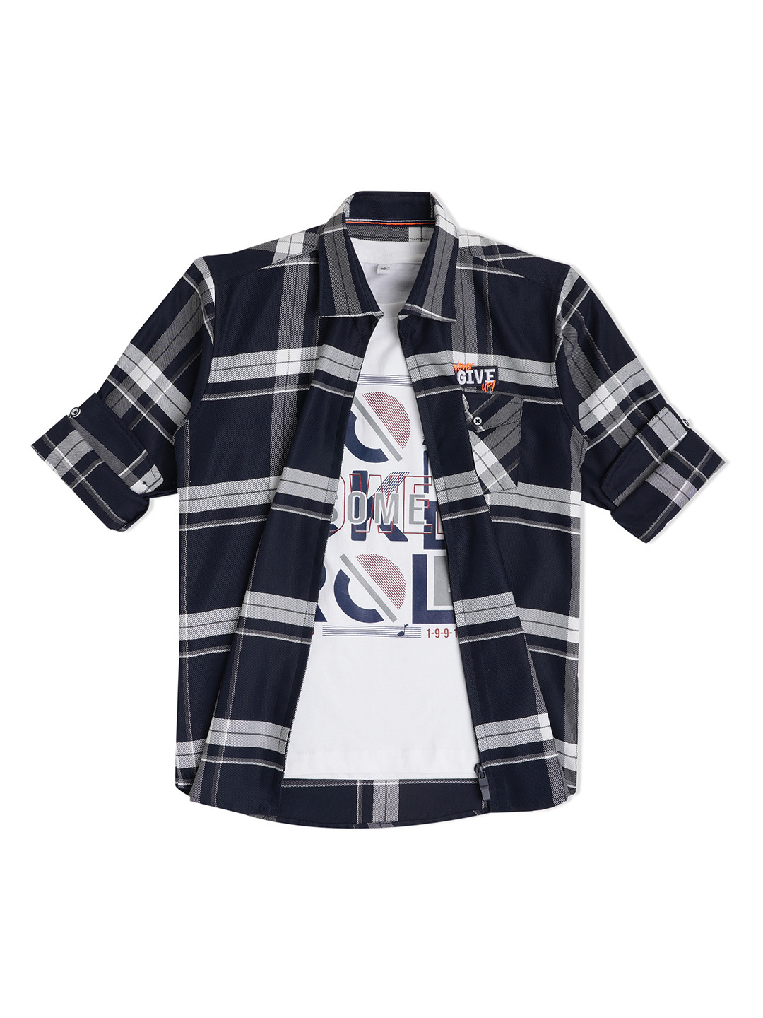 CAVIO Boy Checked Casual Shirt & T-Shirt