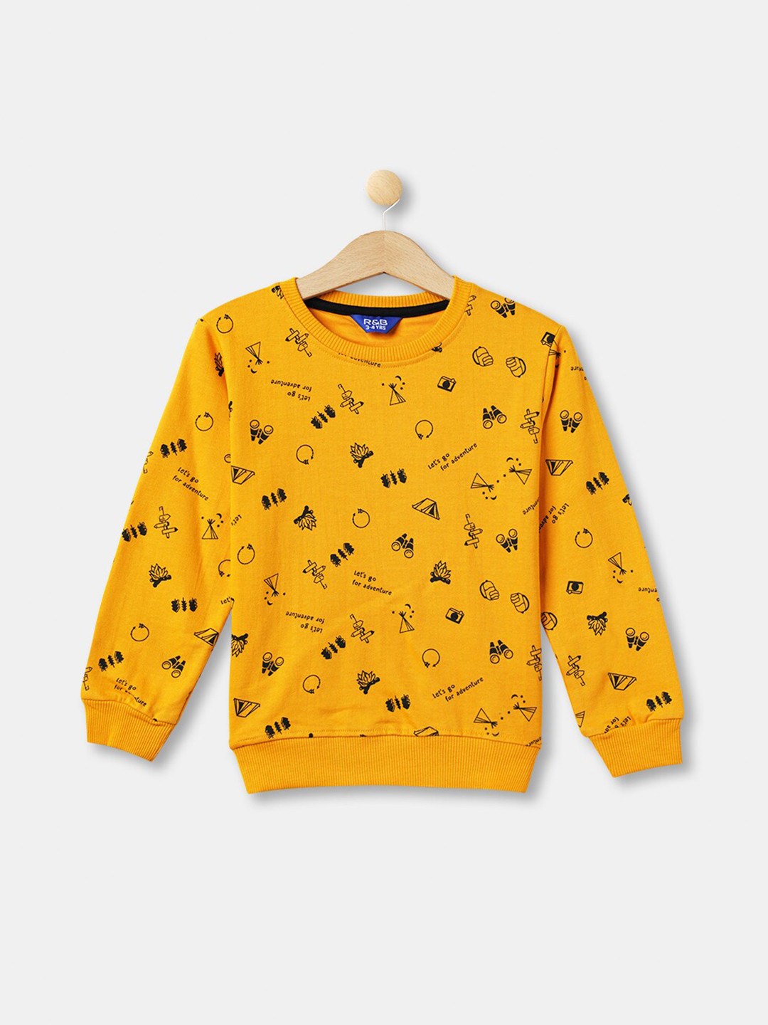 R&B Boys Mustard Printed Cotton Sweatshirt