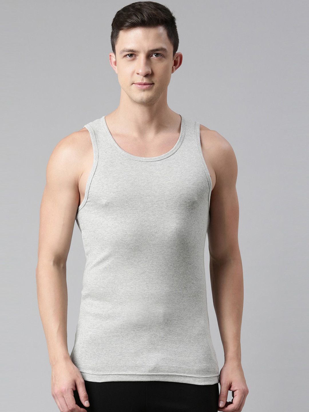 FASO Men Grey Melange Solid Pure Super Combed Cotton Innerwear Vests