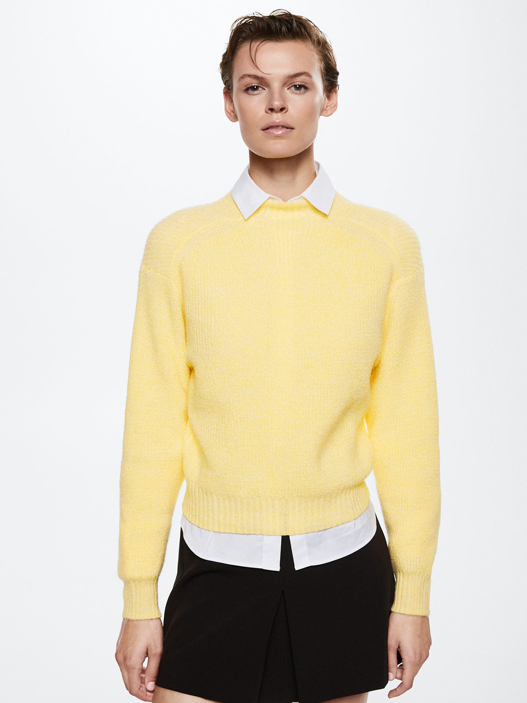 MANGO Women Yellow Knitted Sustainable Pullover