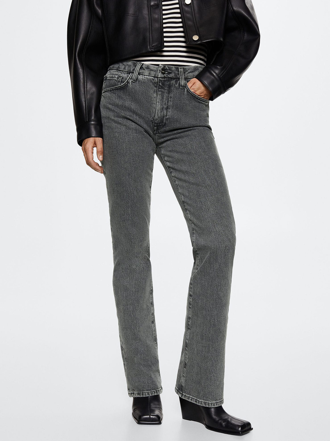 MANGO Women Grey Flared Stretchable Sustainable Jeans