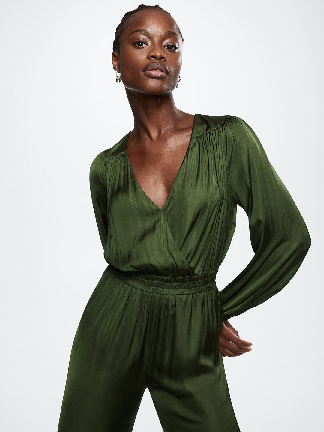 MANGO Green Satin Sustainable Basic Jumpsuit