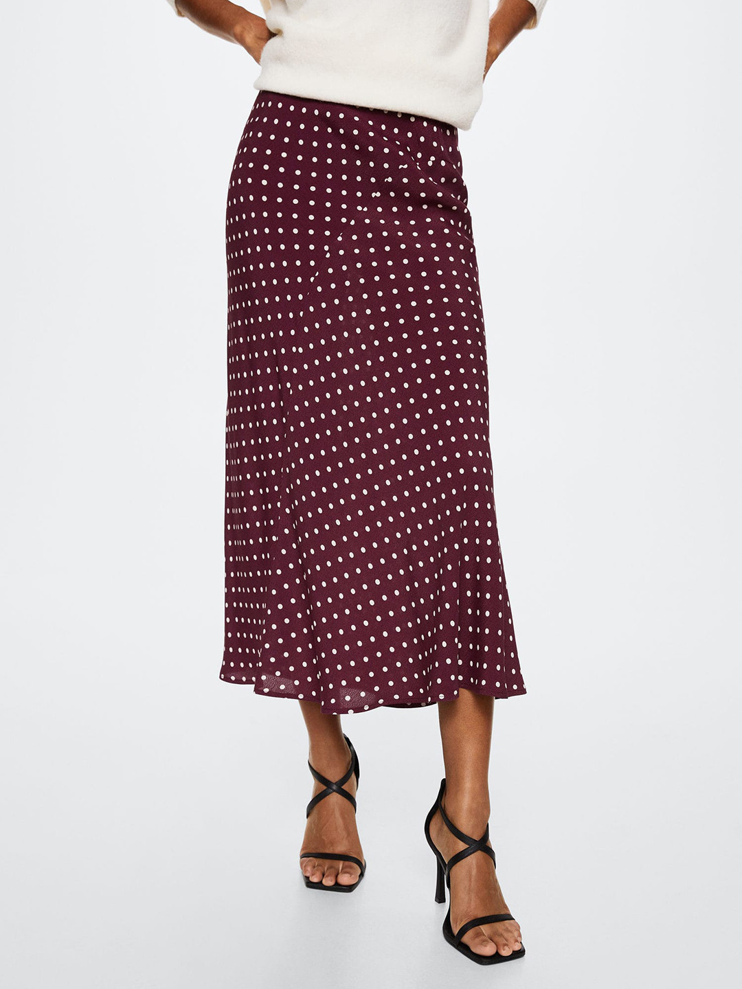 MANGO Women Magenta & White Polka Dots Print Sustainable A-Line Skirt