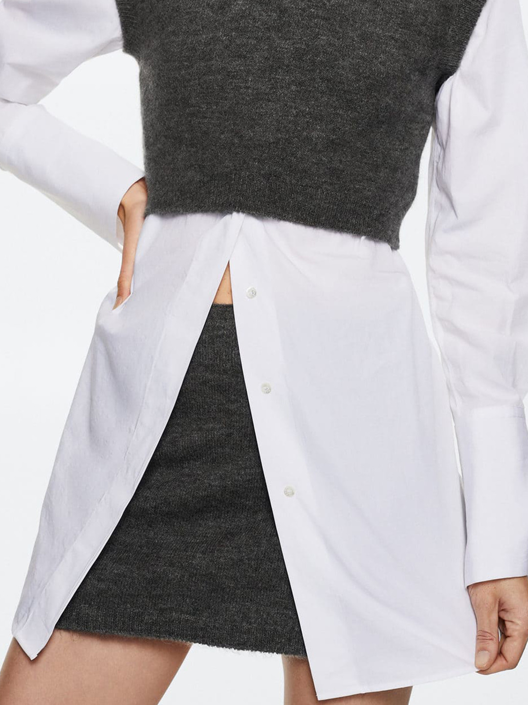 MANGO Women Charcoal Grey Straight Mini Sustainable Woolen Skirt