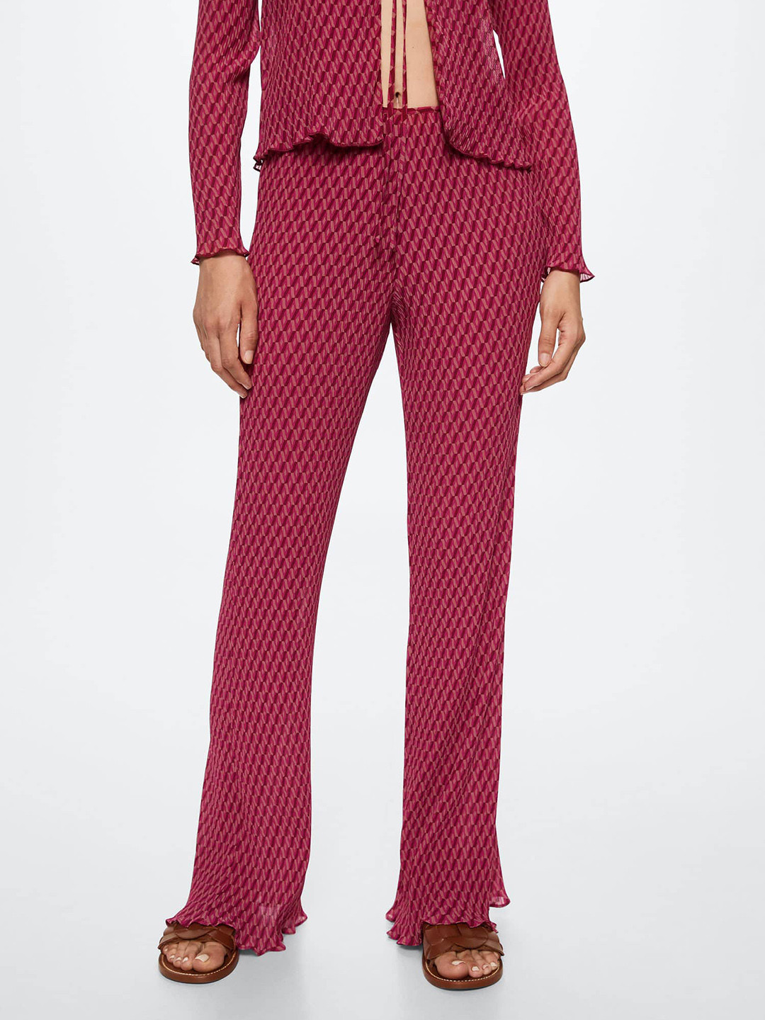 MANGO Women Magenta Geometric Printed RegularStraight Fit Trousers