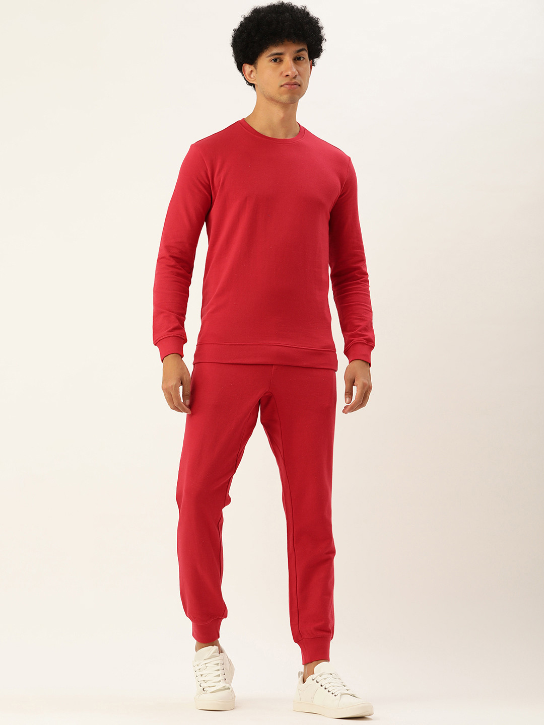 Kook N Keech Men Red Solid Sweatshirt with Joggers