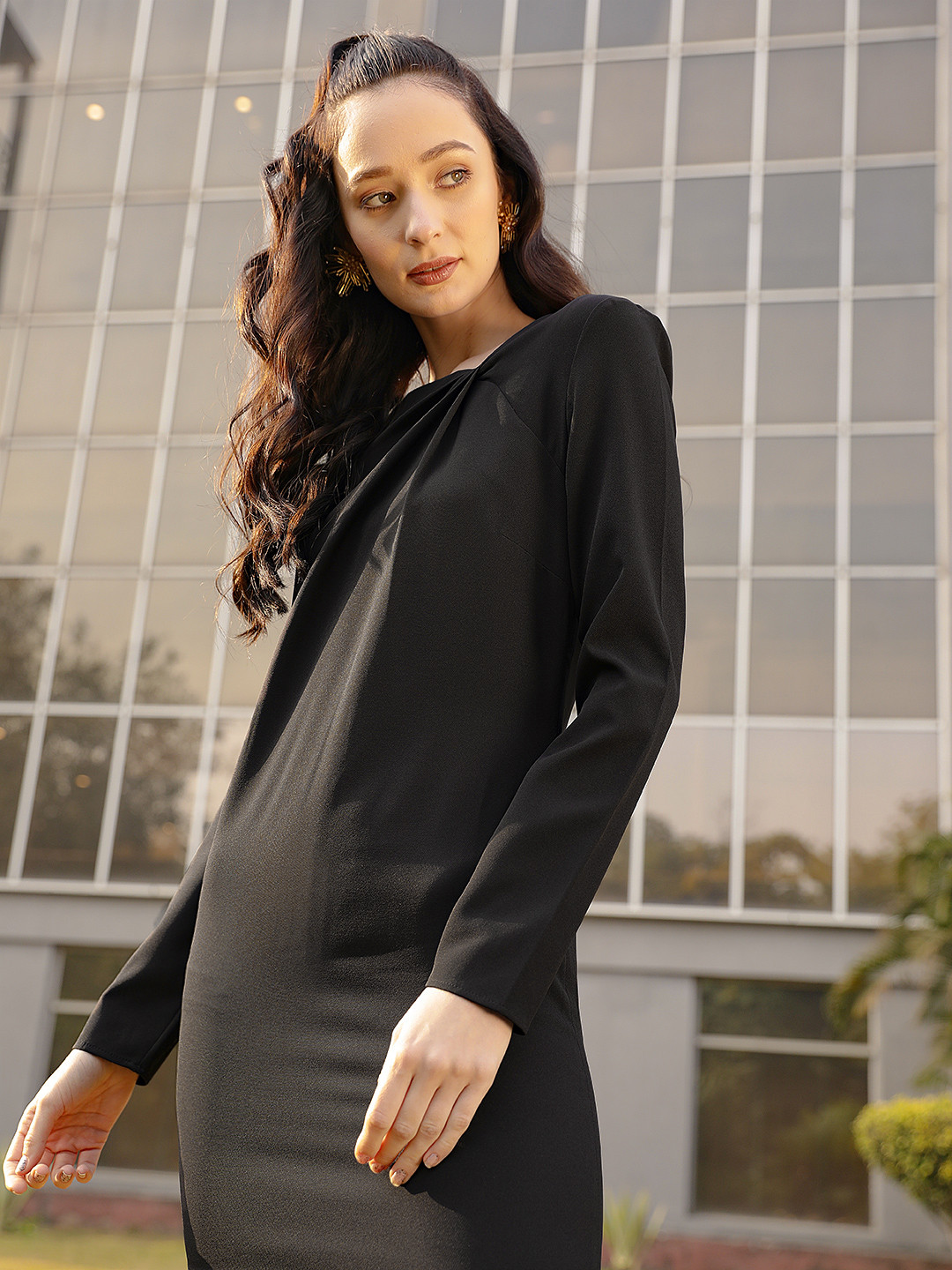 MANGO Black Twisted Sheath Mini Dress
