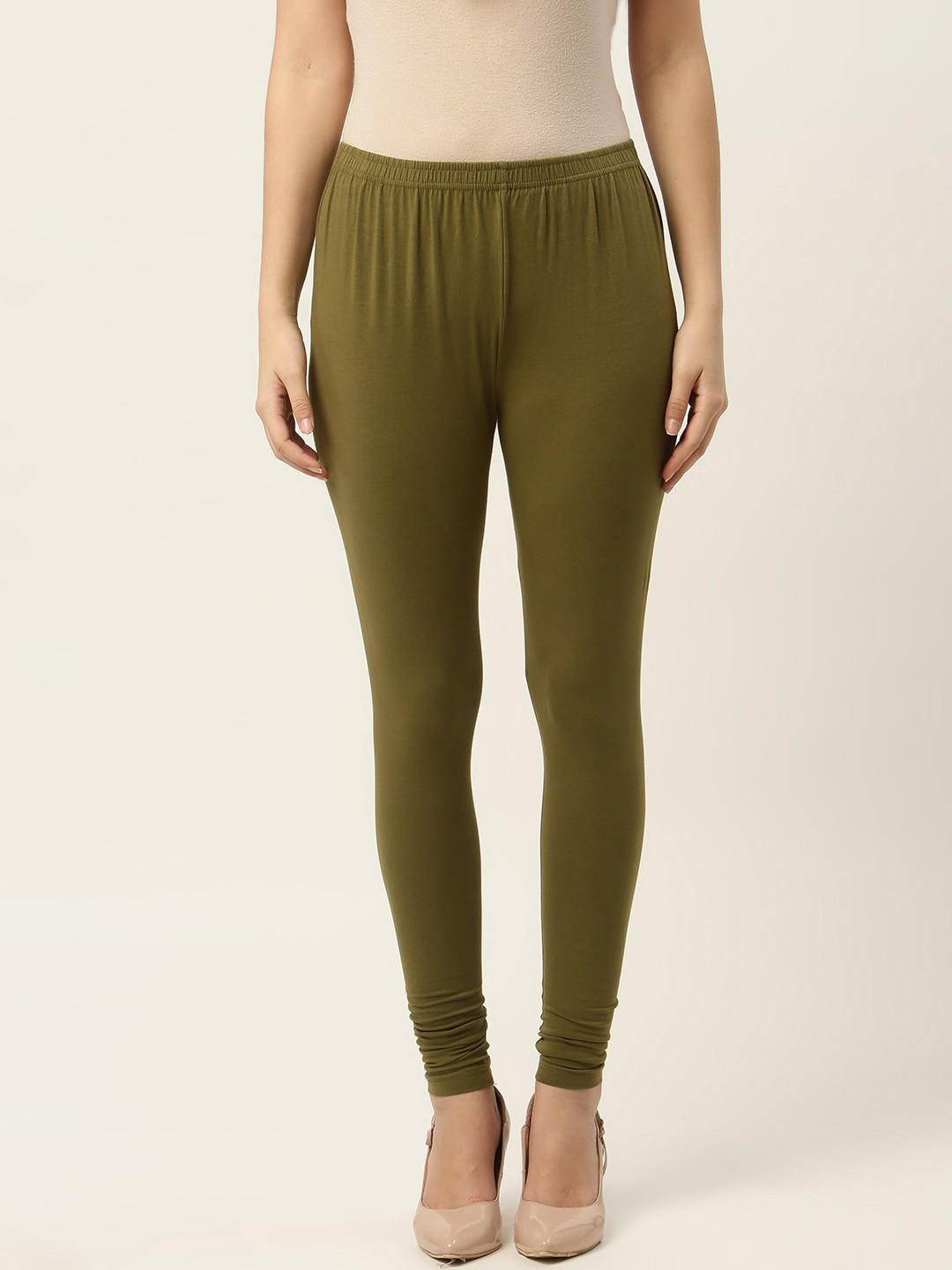 HASRI Women Green Solid Churidar-Length Leggings