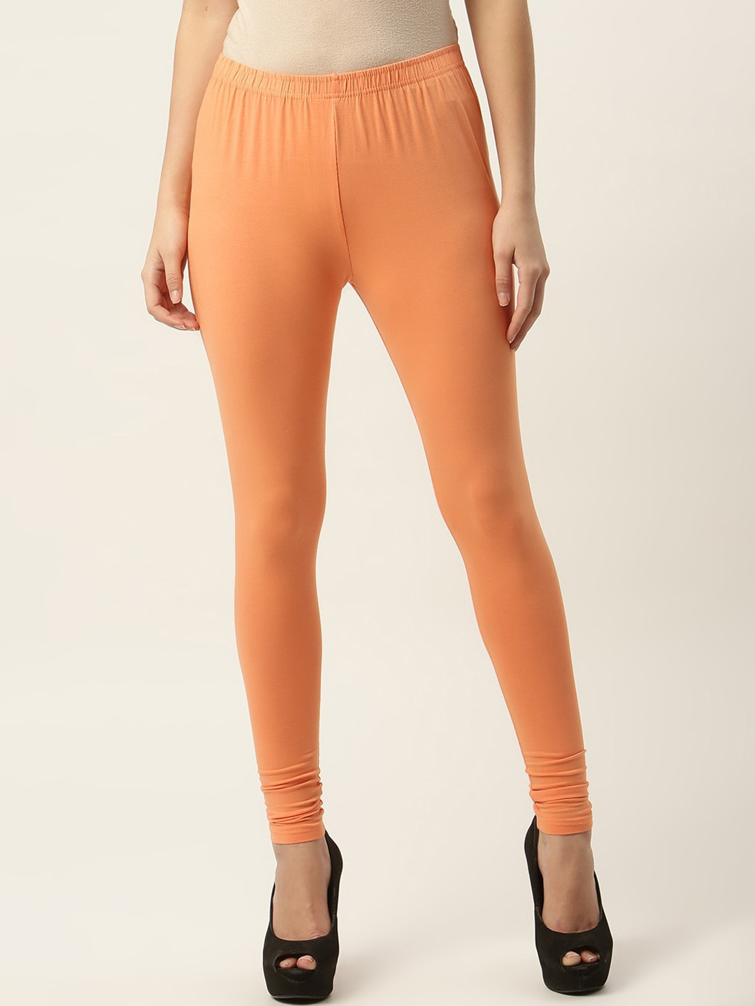 HASRI Women Orange Solid Churidar-Length Leggings