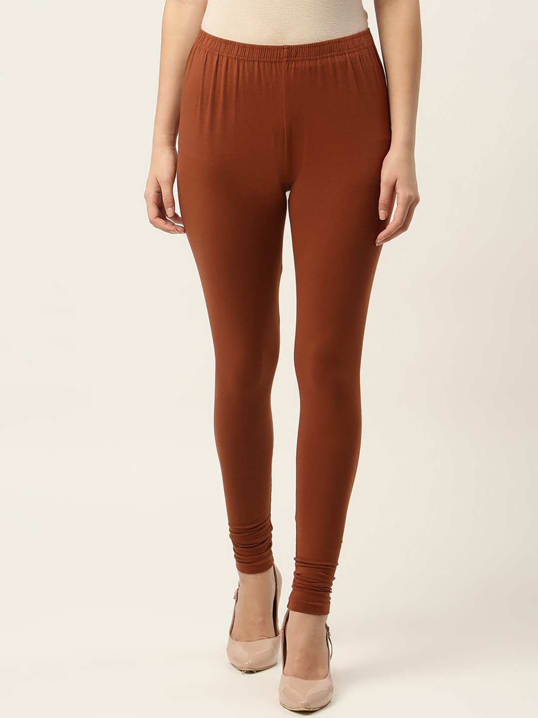 HASRI Women Brown Solid Churidar-Length Leggings