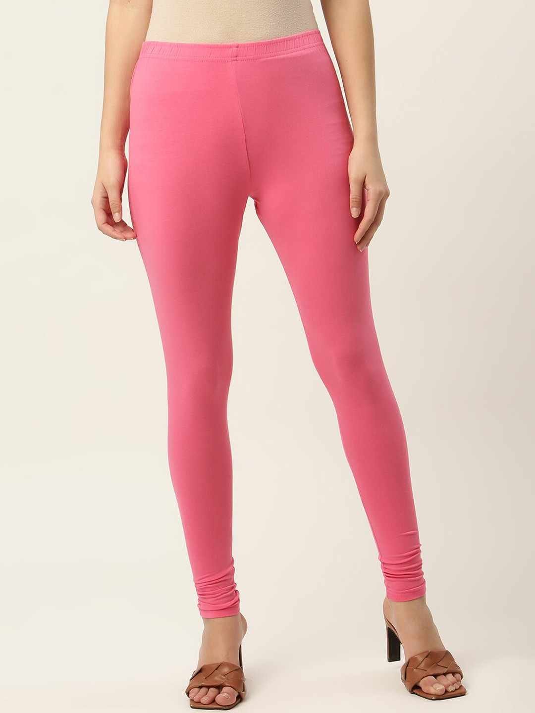 HASRI Women Rose Pink Solid Churidar Length Leggings