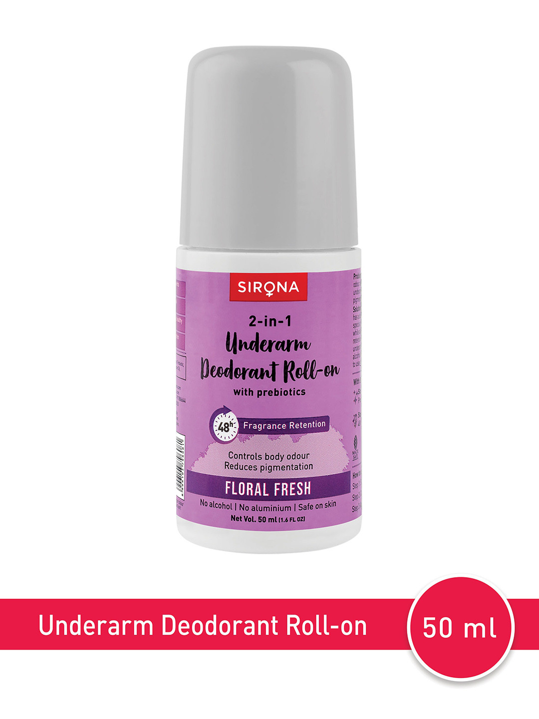 Sirona 2-in-1 Underarm Roll On Deodorant with Prebiotics 50 ml - Floral Fresh
