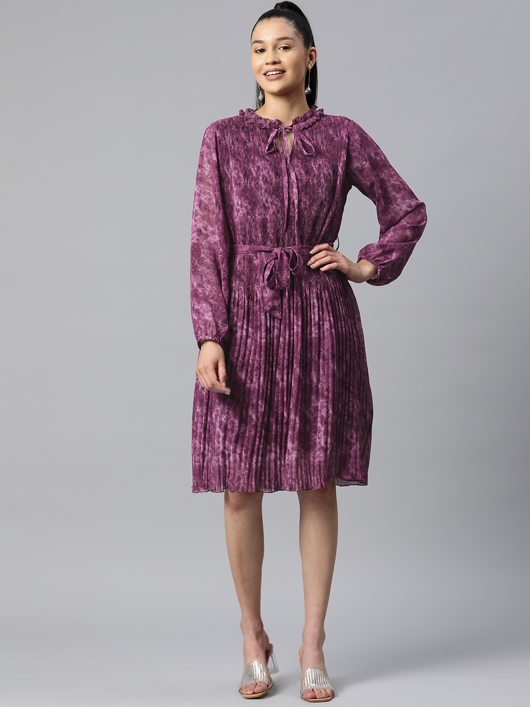 plusS Purple Abstract Print Knee Length A-Line Dress