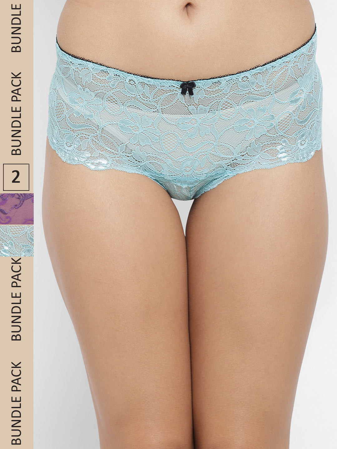 N-Gal Women Blue & Violet  Pack of 2 Self-Design Laced Boyshort Briefs