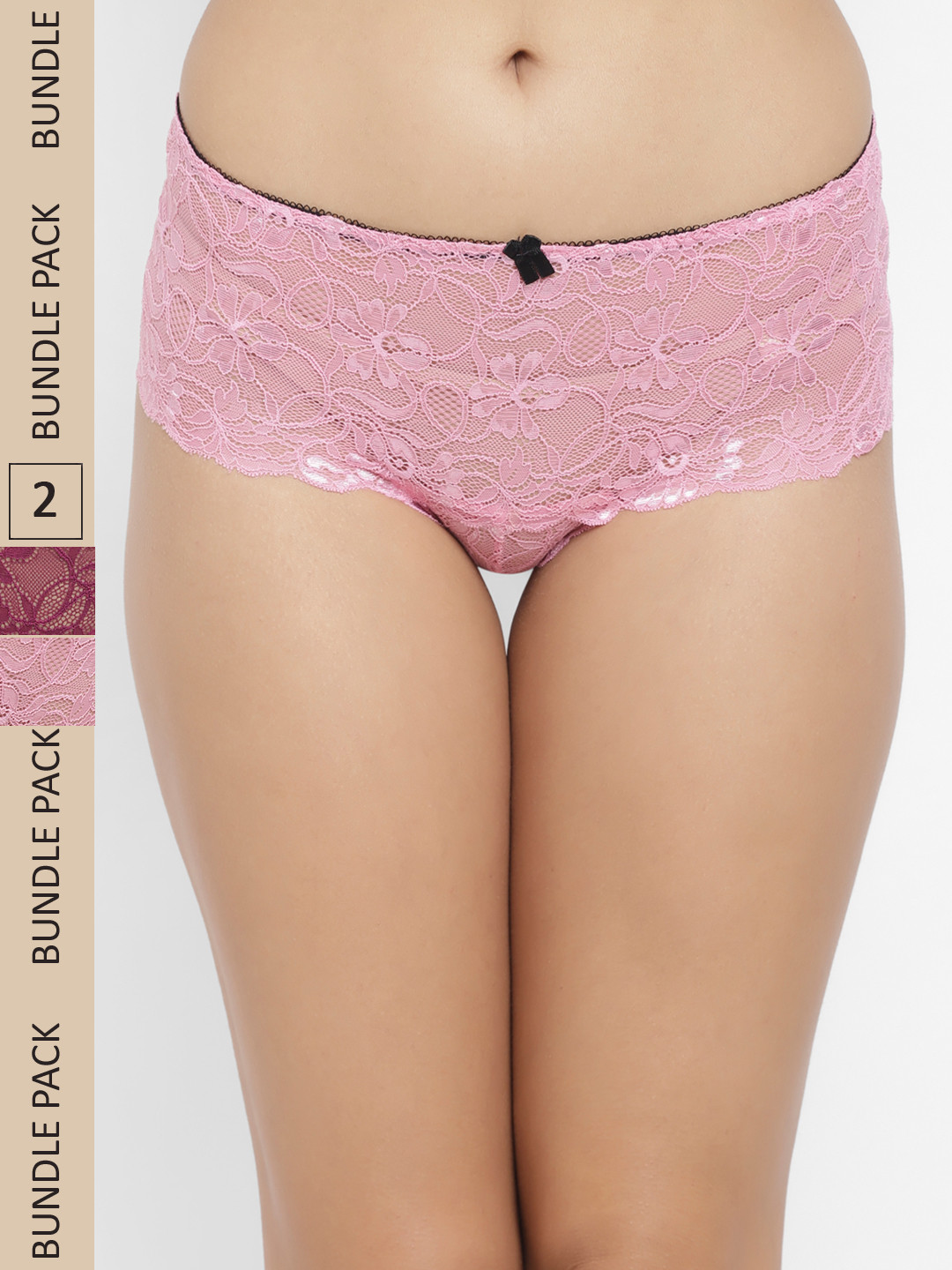 N-Gal Women Pink & Purple Pack Of 2 Self-Design Boy-Shorts Briefs
