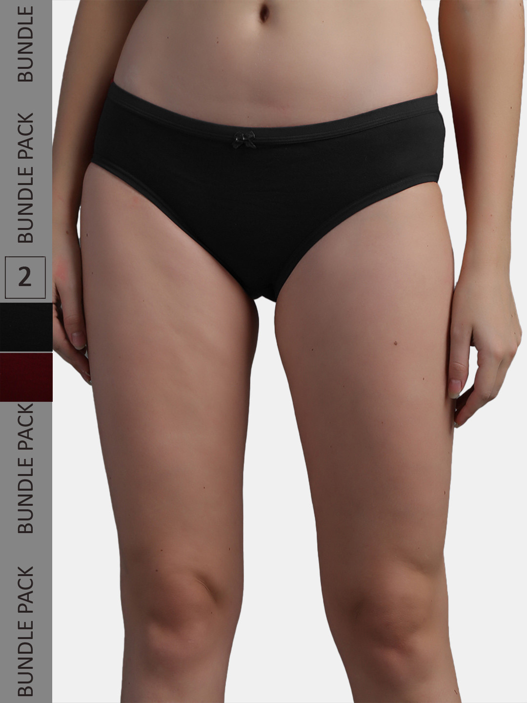 N-Gal Women Black & Maroon Pack Of 2 Solid Hipster Briefs