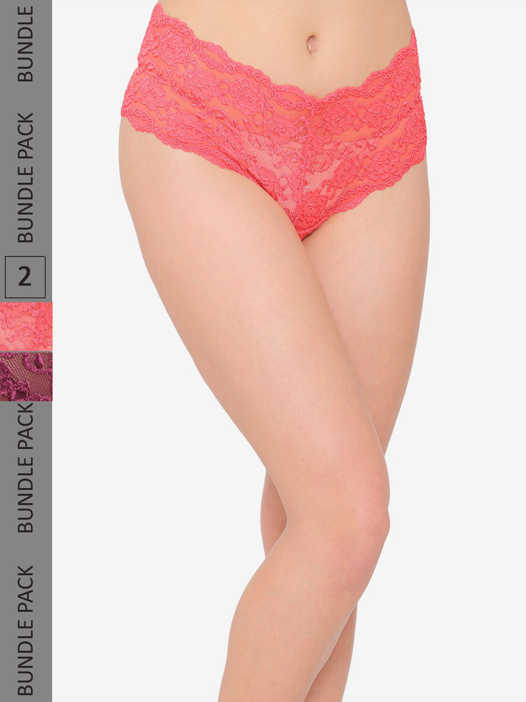 N-Gal Women Pink & Purple Pack Of 2 Lace Criss Cross Back Boy Shorts Briefs