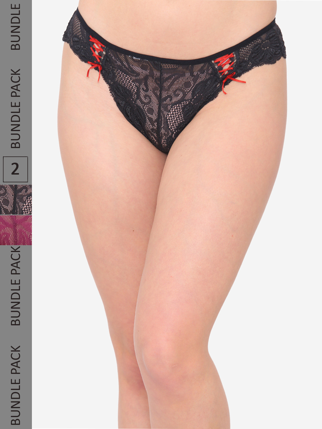 N-Gal Women Black & Purple Pack Of 2 Self Design Bikini Panties