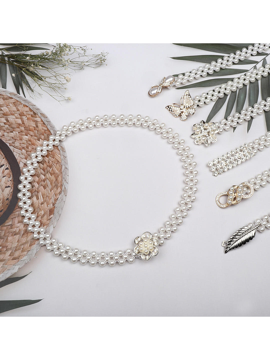 ZORO Women White Pearl Stretchable Embellished Belt