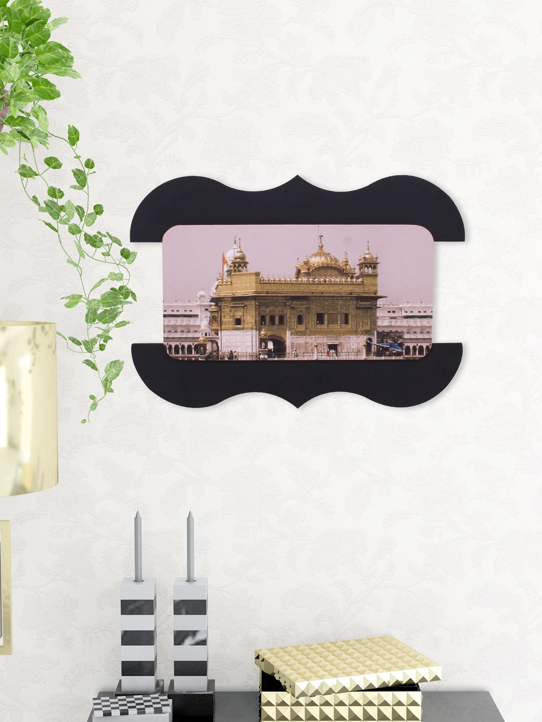 Home Sparkle Sparkling Digital Print Golden Temple On Wooden Frame Wall Art