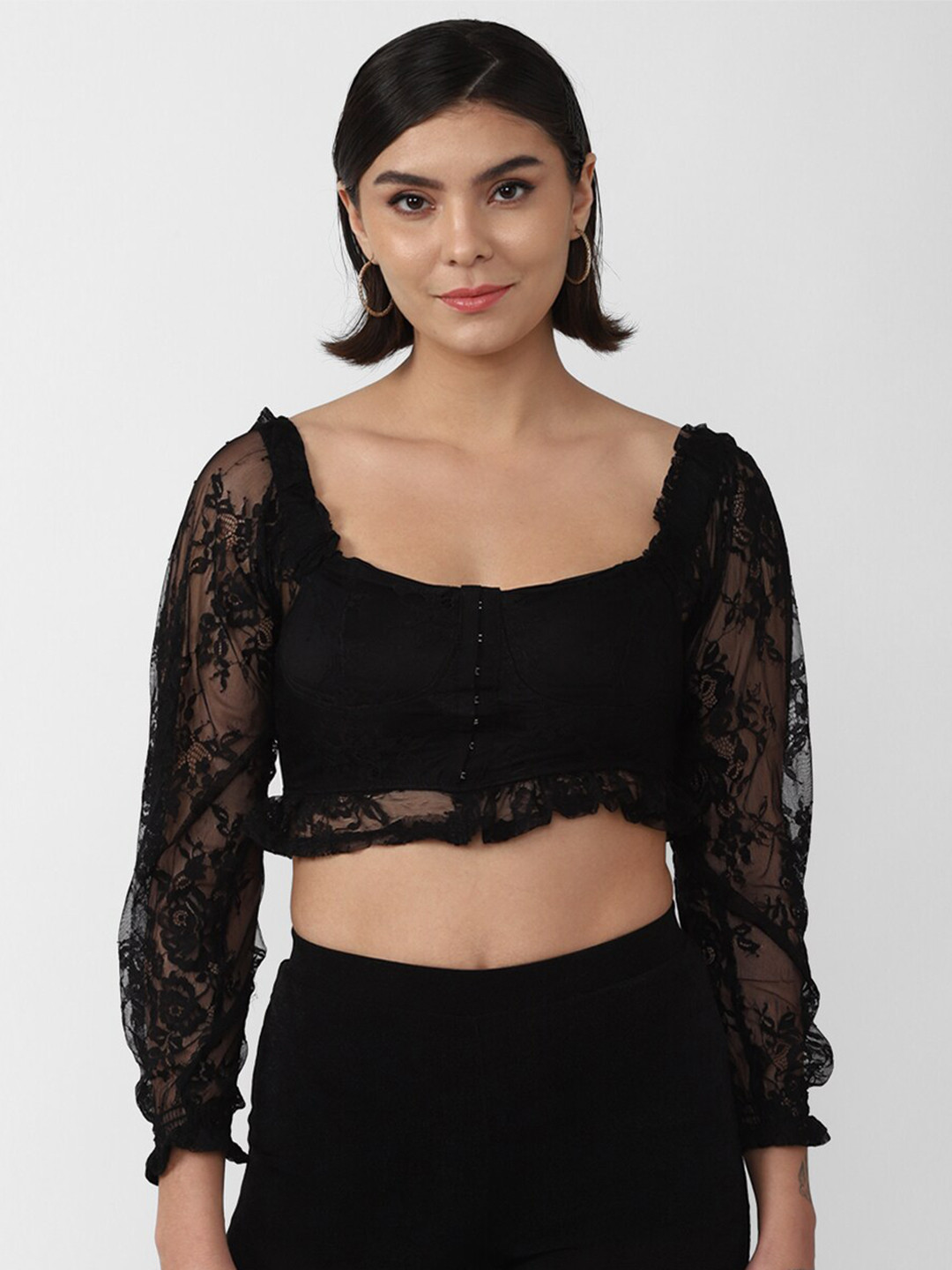 FOREVER 21 Black Ruffles Crop Top