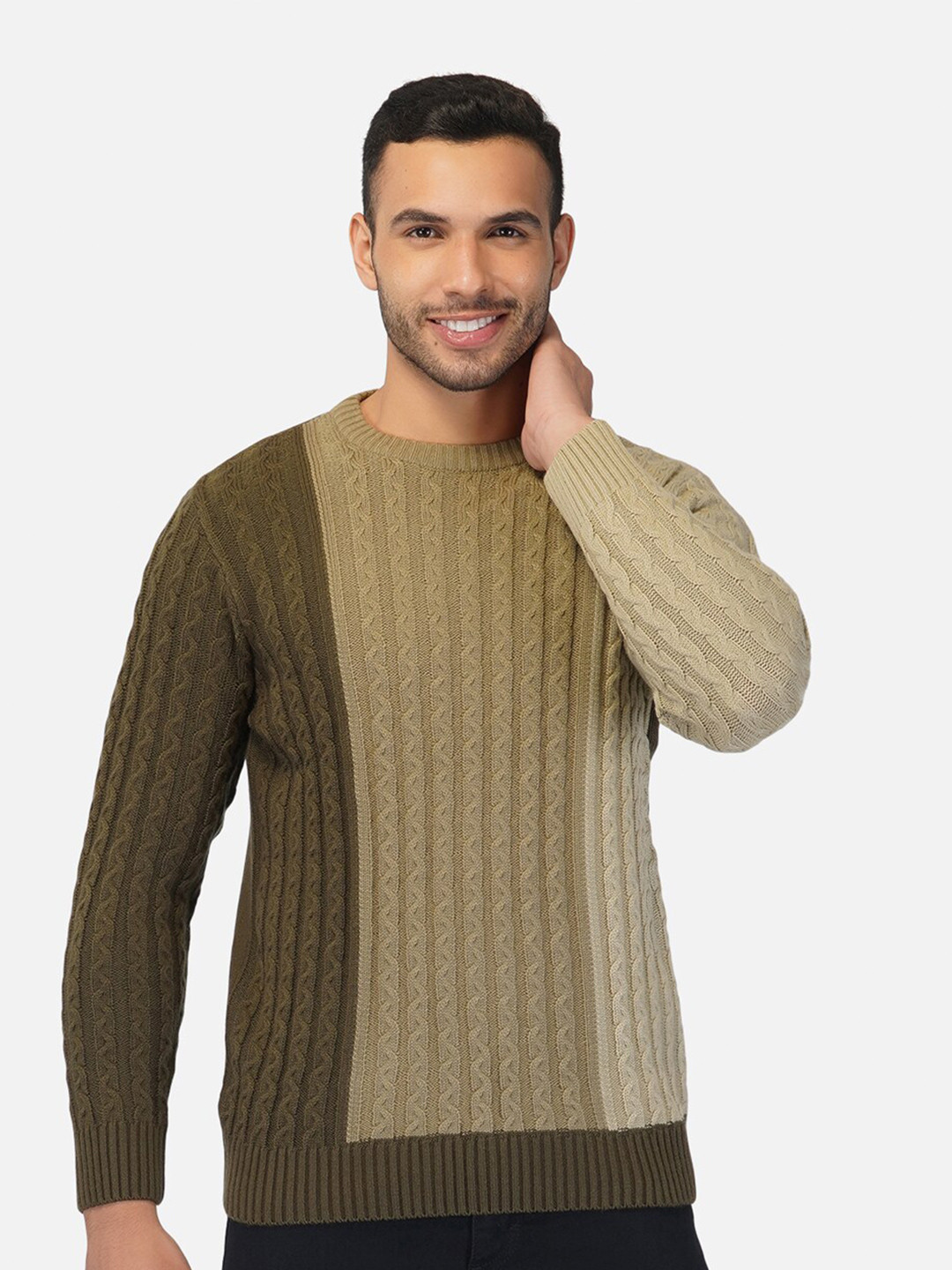 JoE Hazel Men Tan & Brown Cable Knit Pullover