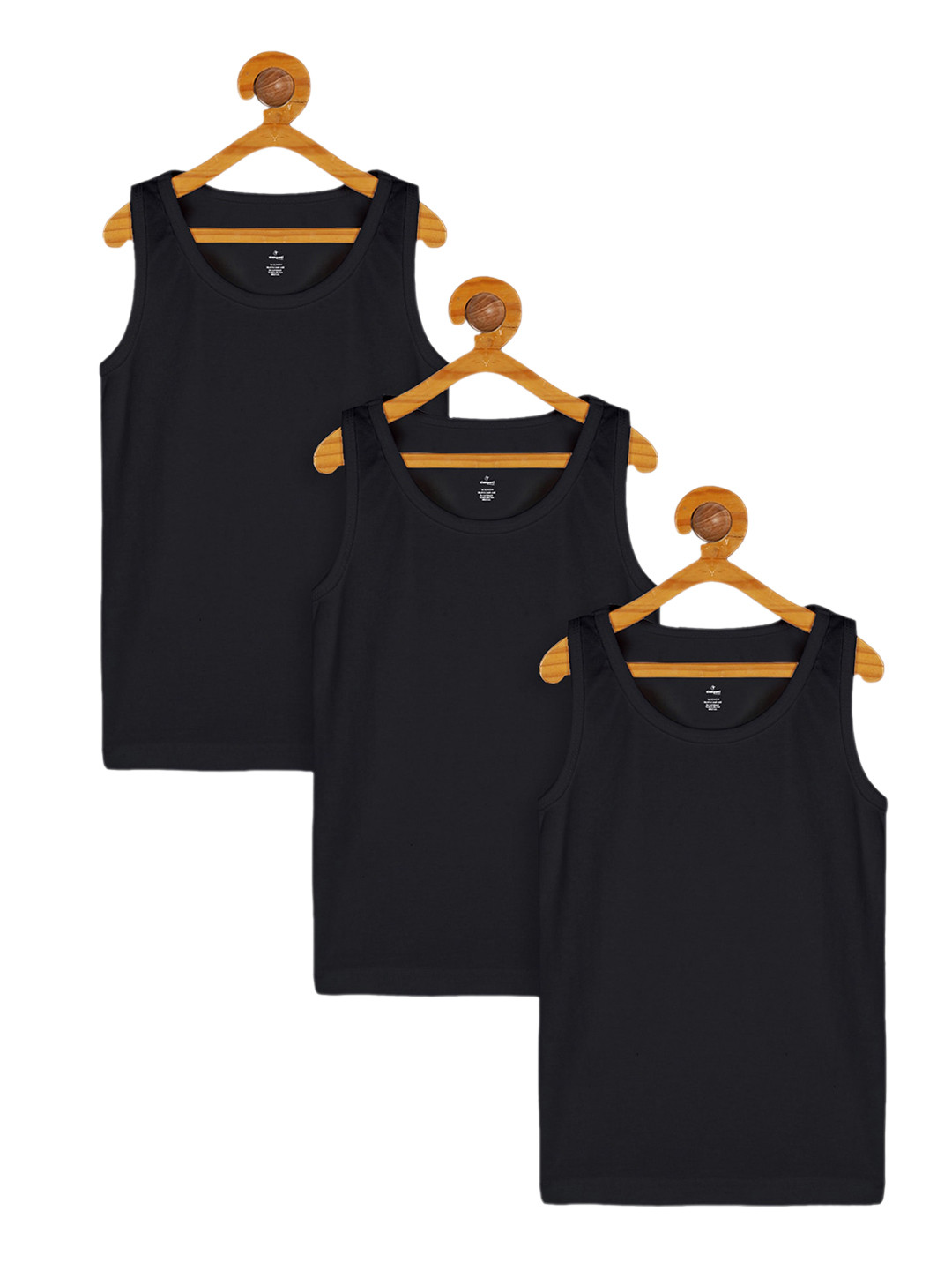 KiddoPanti Boys Black Pack of 3 Solid Cotton Innerwear Vests