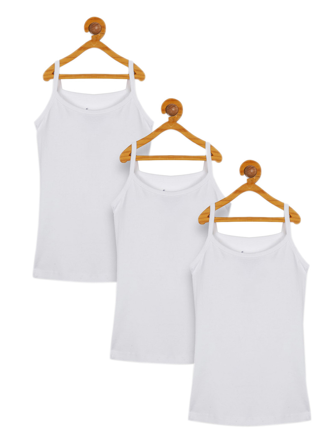 KiddoPanti Girls Pack Of 3 White Solid Pure Cotton Camisoles